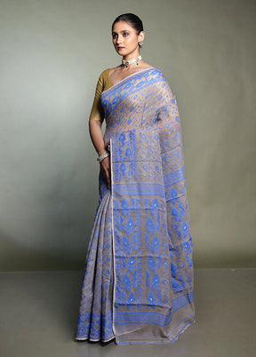 Cream Tant Jamdani Saree Without Blouse Piece