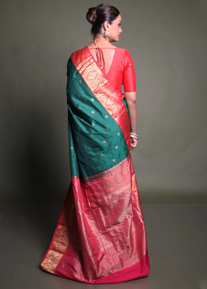 Green Kanjivaram Silk Saree With Blouse Piece