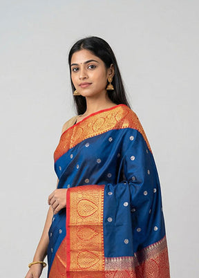 Blue Kanjivaram Silk Saree With Blouse Piece