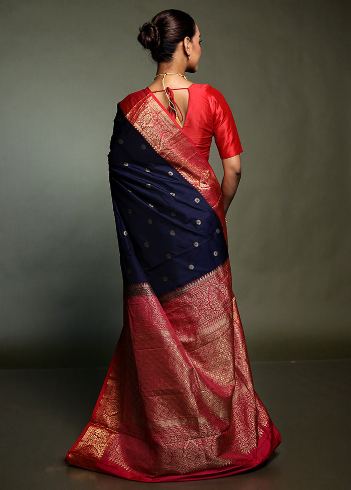 Blue Kanjivaram Silk Saree With Blouse Piece