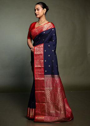 Blue Kanjivaram Silk Saree With Blouse Piece