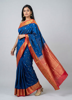 Blue Kanjivaram Silk Saree With Blouse Piece