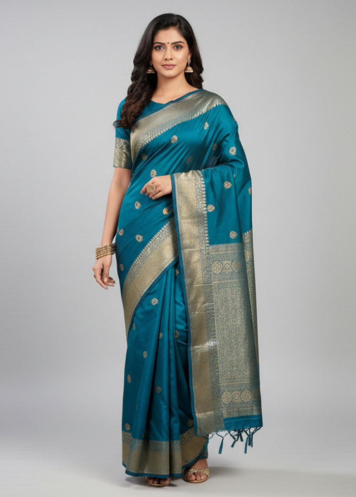 Blue Kanjivaram Silk Saree With Blouse Piece