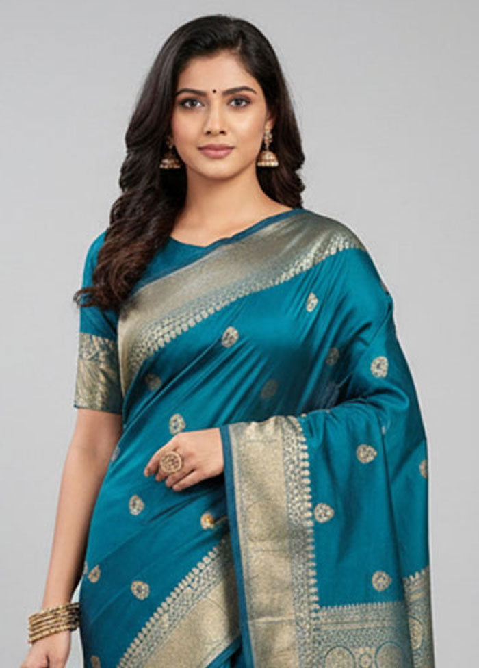 Blue Kanjivaram Silk Saree With Blouse Piece