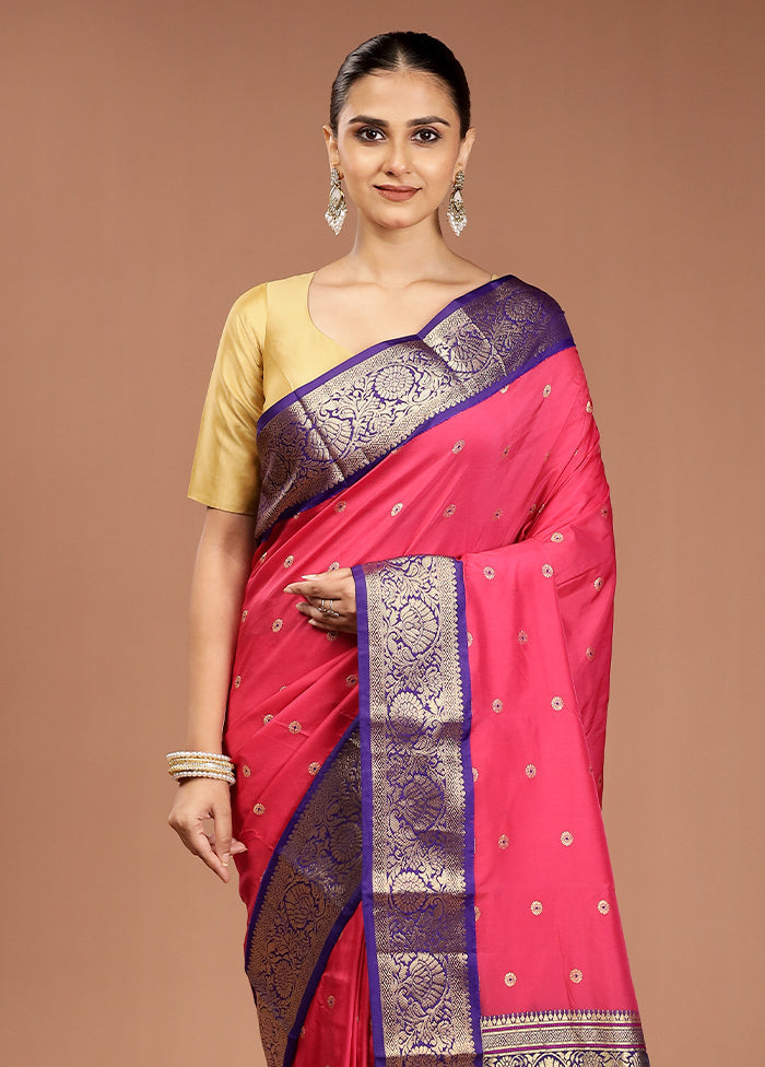 Pink Kanjivaram Silk Saree With Blouse Piece
