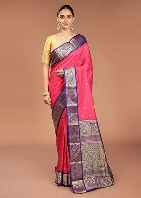 Pink Kanjivaram Silk Saree With Blouse Piece