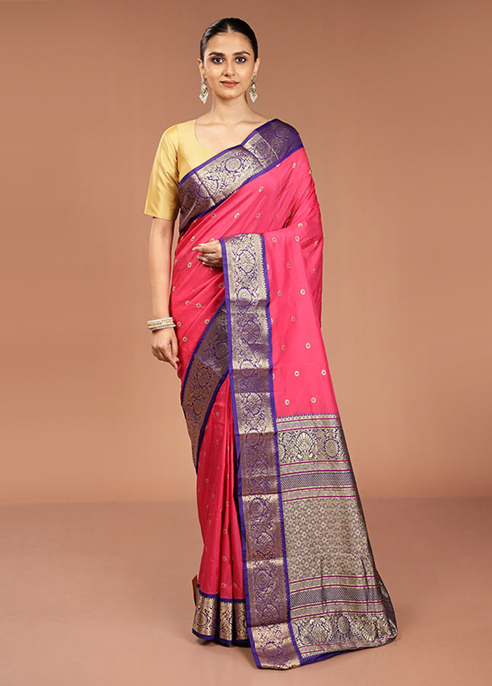 Pink Kanjivaram Silk Saree With Blouse Piece