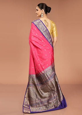 Pink Kanjivaram Silk Saree With Blouse Piece