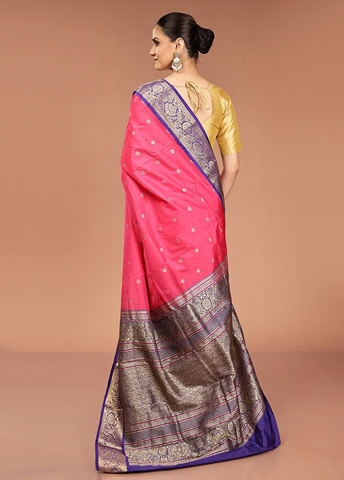 Pink Kanjivaram Silk Saree With Blouse Piece