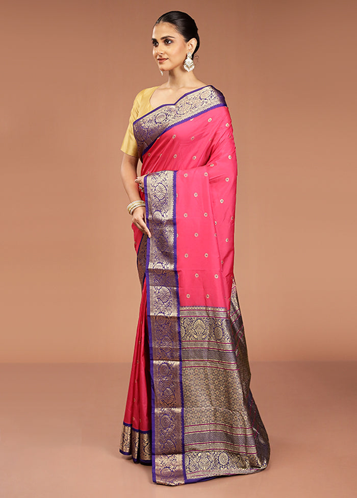 Pink Kanjivaram Silk Saree With Blouse Piece