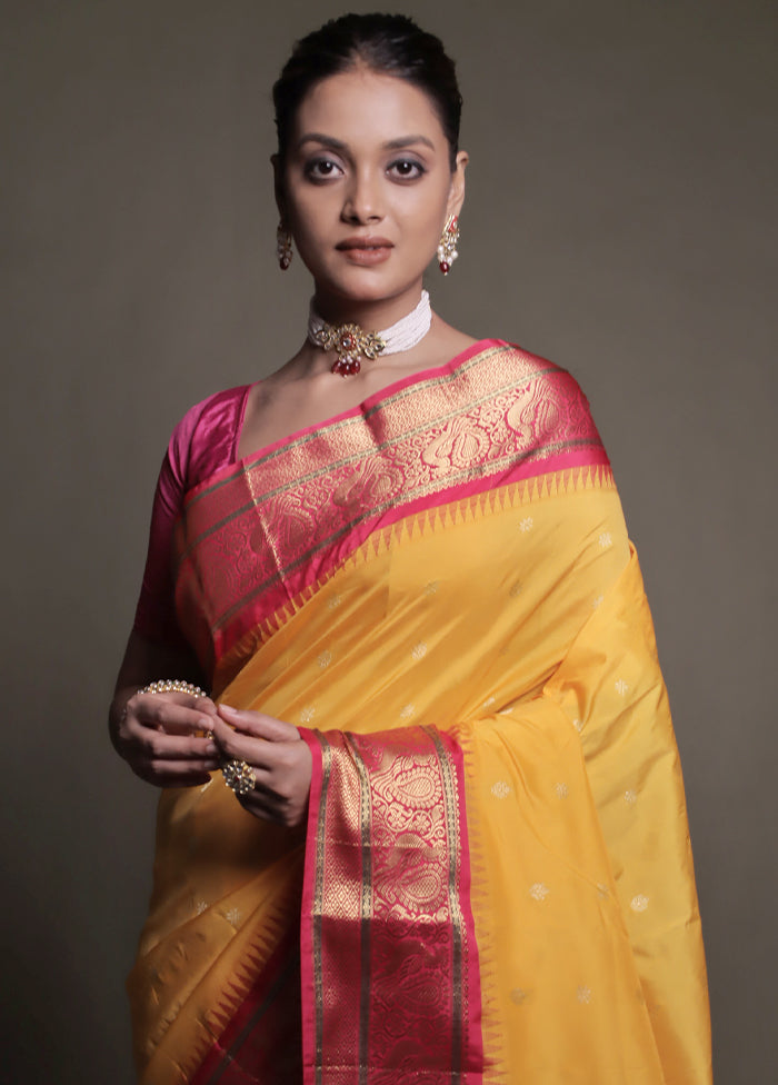 Yellow Kanjivaram Silk Saree With Blouse Piece