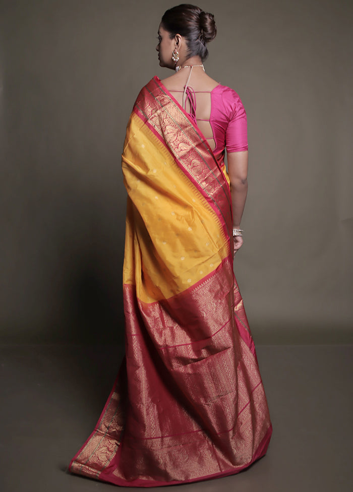 Yellow Kanjivaram Silk Saree With Blouse Piece