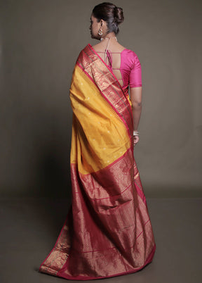 Yellow Kanjivaram Silk Saree With Blouse Piece