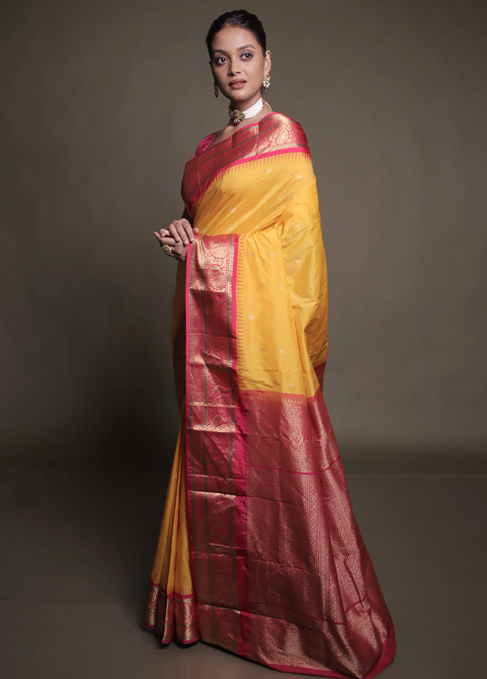 Yellow Kanjivaram Silk Saree With Blouse Piece