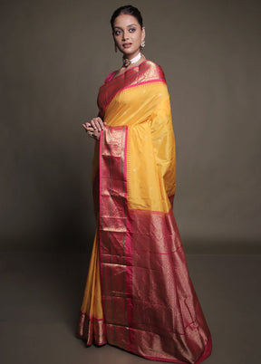 Yellow Kanjivaram Silk Saree With Blouse Piece