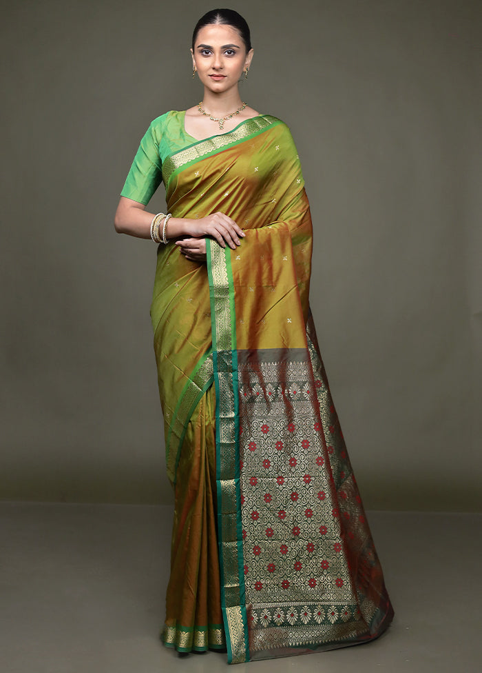Green Kanjivaram Silk Saree With Blouse Piece