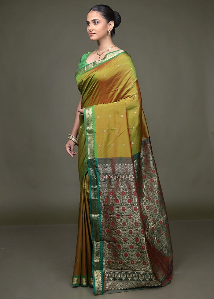 Green Kanjivaram Silk Saree With Blouse Piece
