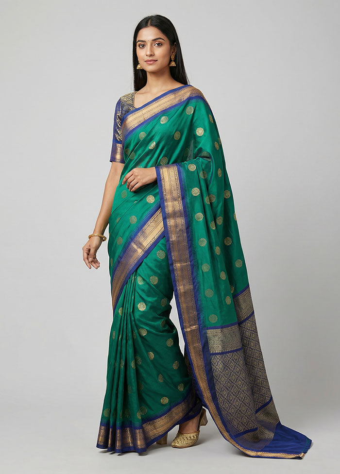 Green Kanjivaram Silk Saree With Blouse Piece