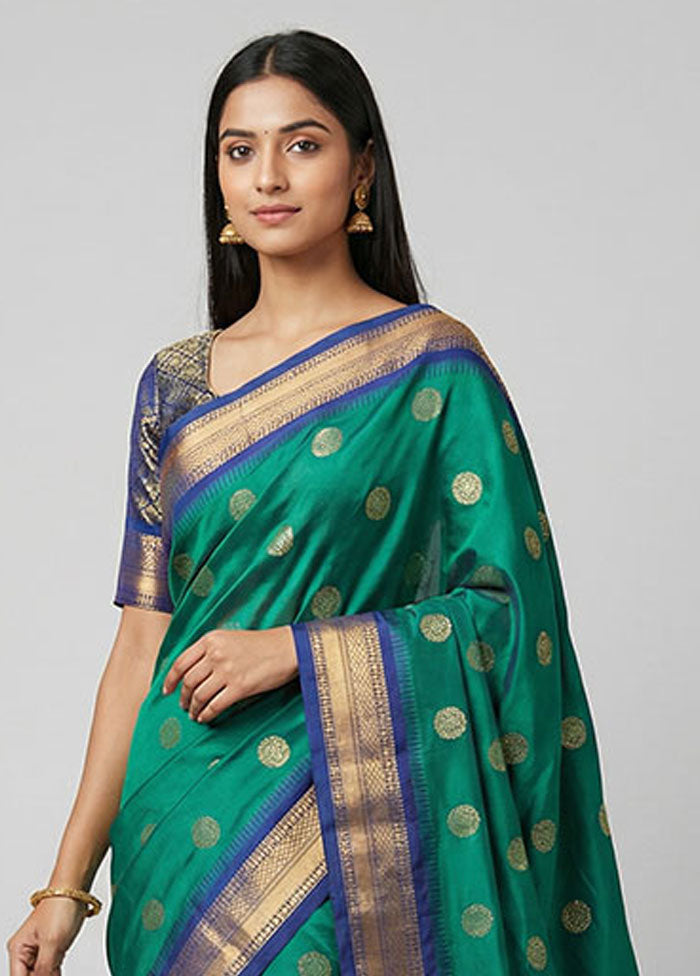Green Kanjivaram Silk Saree With Blouse Piece