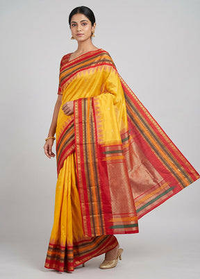 Yellow Kanjivaram Silk Saree With Blouse Piece