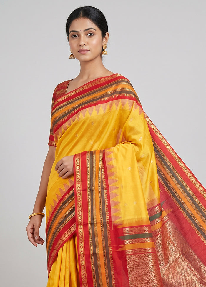 Yellow Kanjivaram Silk Saree With Blouse Piece