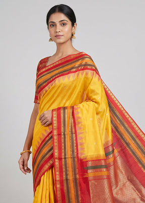Yellow Kanjivaram Silk Saree With Blouse Piece