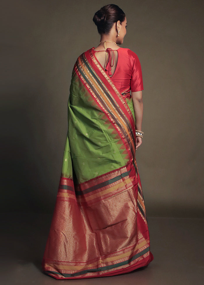 Green Kanjivaram Silk Saree With Blouse Piece
