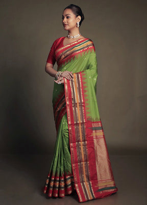 Green Kanjivaram Silk Saree With Blouse Piece