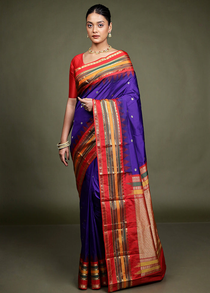 Blue Kanjivaram Silk Saree With Blouse Piece