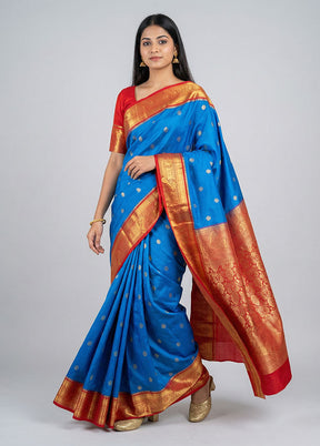 Blue Kanjivaram Silk Saree With Blouse Piece
