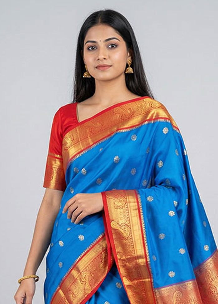 Blue Kanjivaram Silk Saree With Blouse Piece