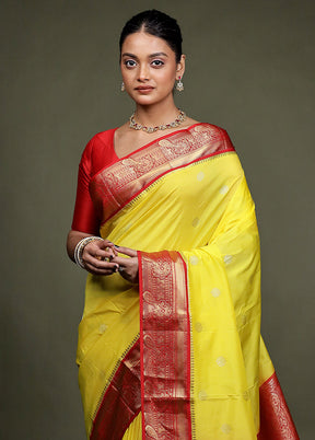 Yellow Kanjivaram Silk Saree With Blouse Piece