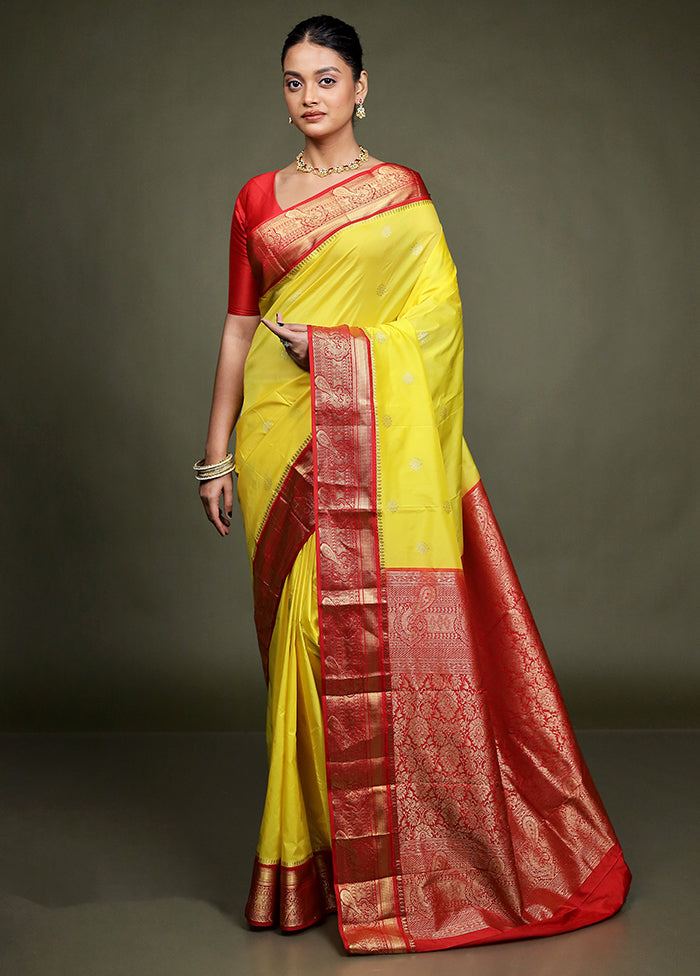 Yellow Kanjivaram Silk Saree With Blouse Piece
