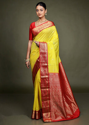 Yellow Kanjivaram Silk Saree With Blouse Piece