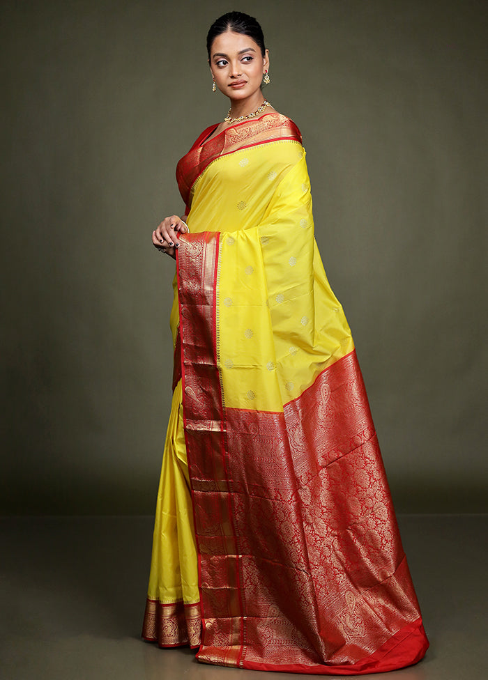 Yellow Kanjivaram Silk Saree With Blouse Piece
