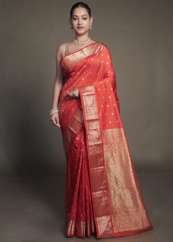 Rust Kanjivaram Silk Saree With Blouse Piece