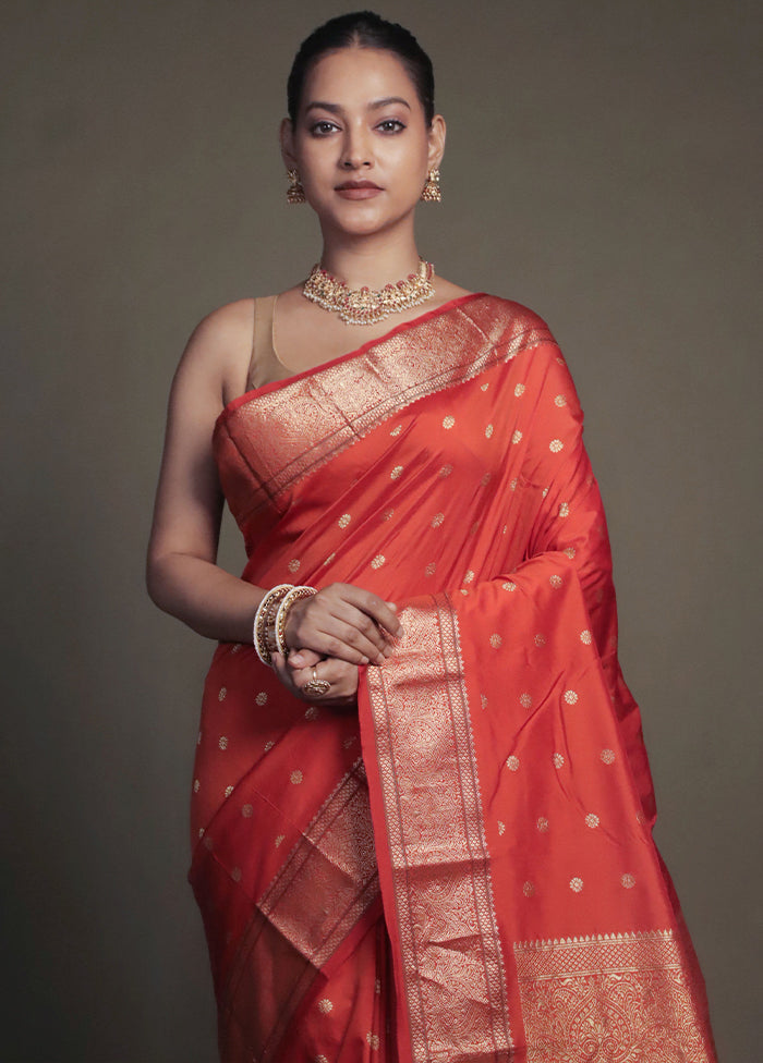 Rust Kanjivaram Silk Saree With Blouse Piece