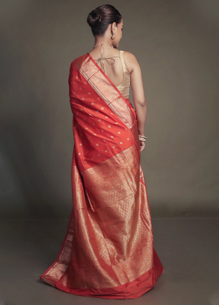 Rust Kanjivaram Silk Saree With Blouse Piece