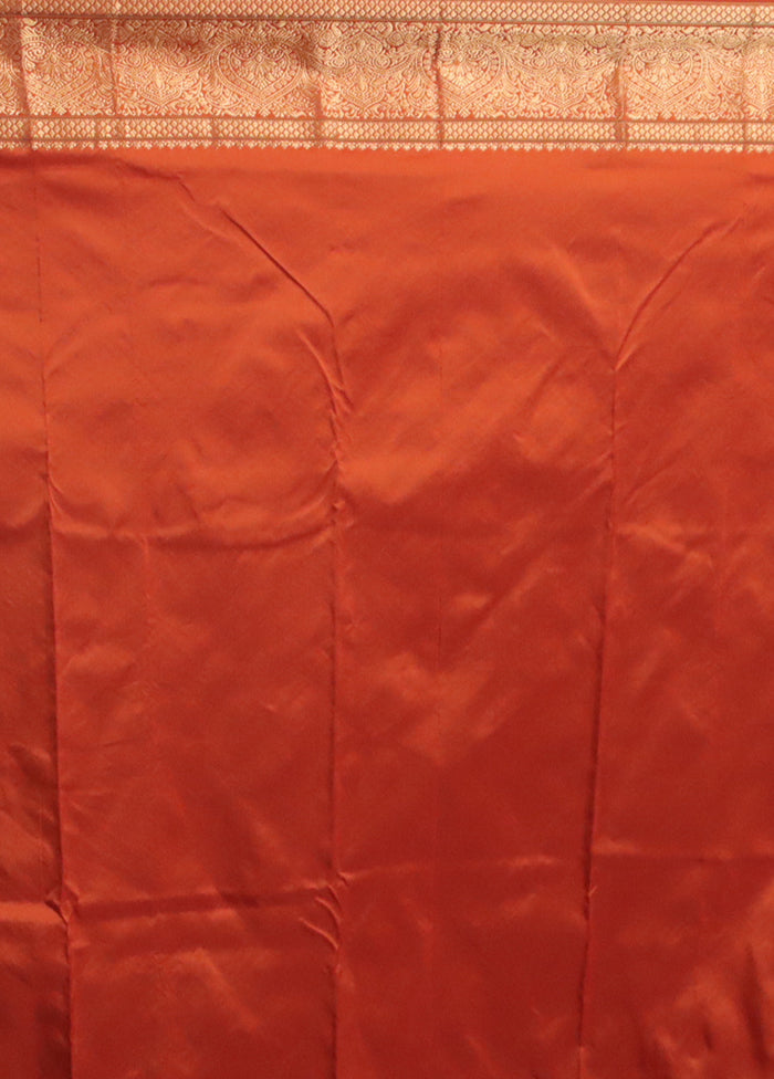 Rust Kanjivaram Silk Saree With Blouse Piece