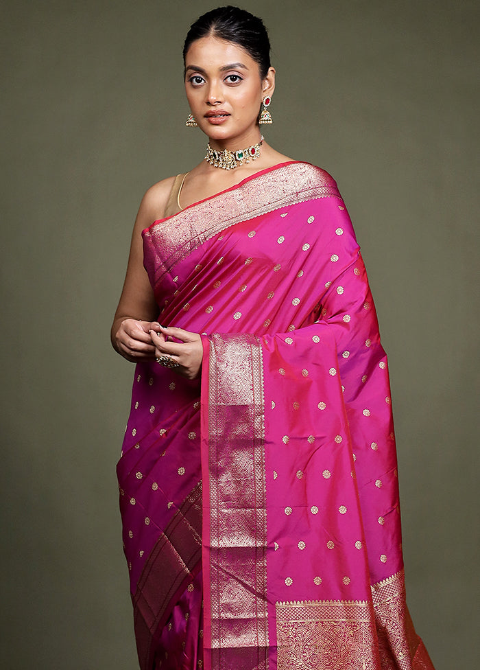 Pink Kanjivaram Silk Saree With Blouse Piece
