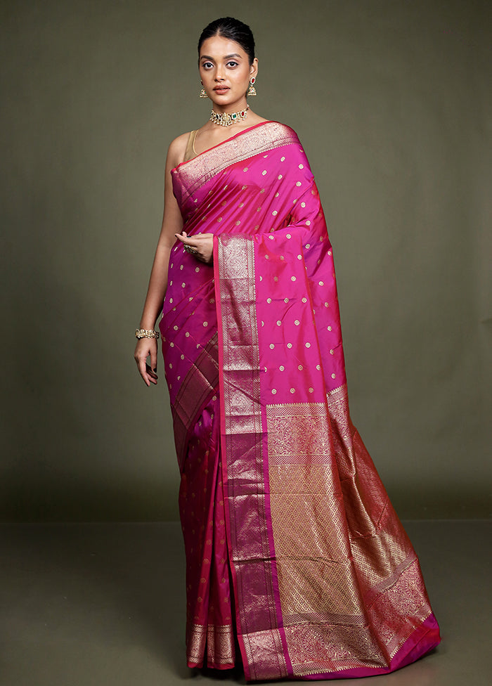 Pink Kanjivaram Silk Saree With Blouse Piece