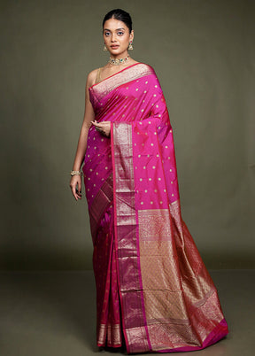 Pink Kanjivaram Silk Saree With Blouse Piece