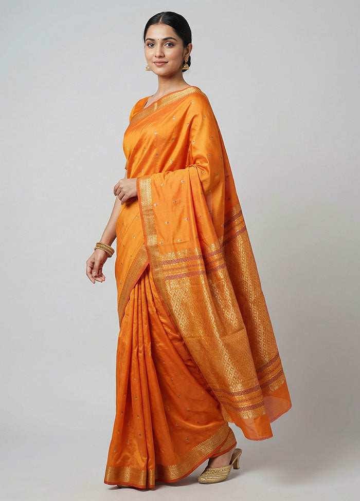 Rust Kanjivaram Silk Saree With Blouse Piece