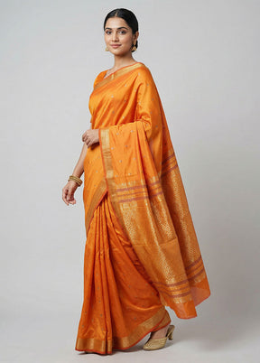 Rust Kanjivaram Silk Saree With Blouse Piece