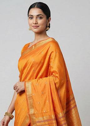 Rust Kanjivaram Silk Saree With Blouse Piece