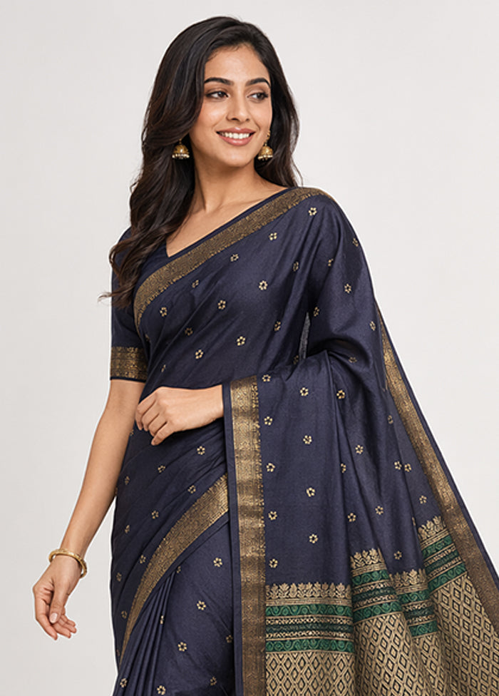 Blue Kanjivaram Silk Saree With Blouse Piece