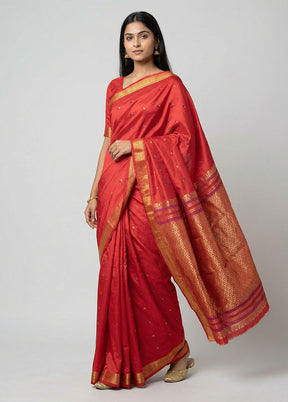 Pink Kanjivaram Silk Saree With Blouse Piece