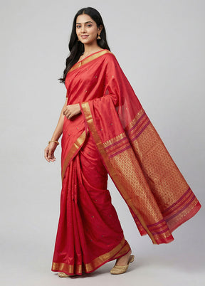 Pink Kanjivaram Silk Saree With Blouse Piece
