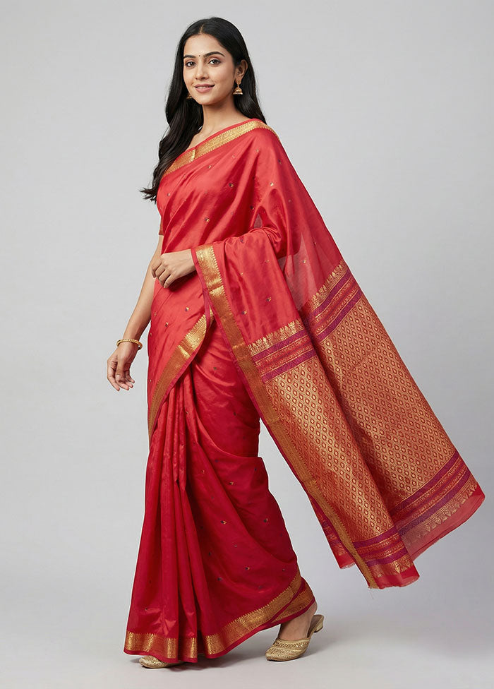 Pink Kanjivaram Silk Saree With Blouse Piece