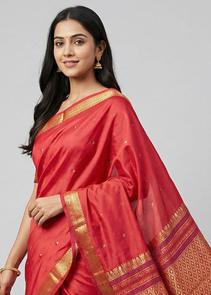Pink Kanjivaram Silk Saree With Blouse Piece